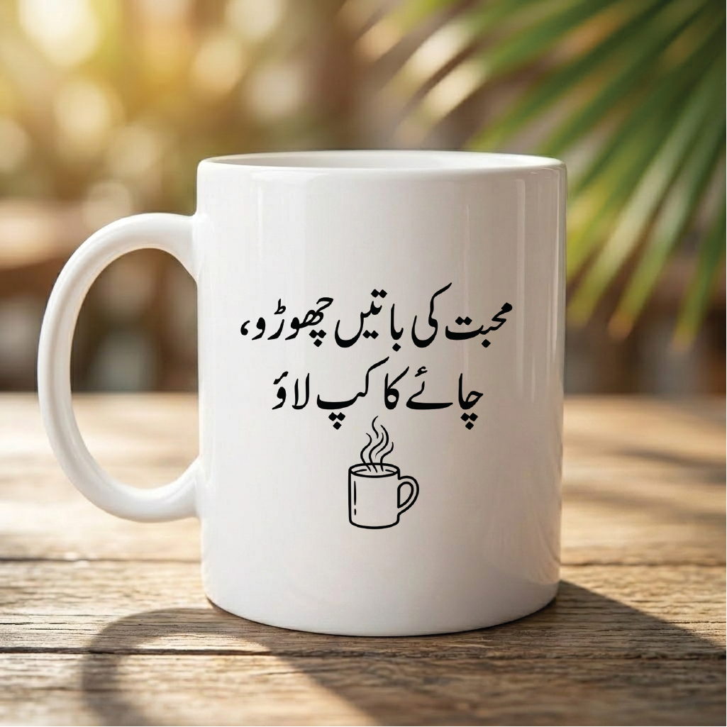 محبت کی باتیں چھوڑو، چائے کا کپ لاؤ (Forget talk of love, bring a cup of tea) - Quote Printed Premium Coffee Mugs & Cups (5 Options) MG1145
