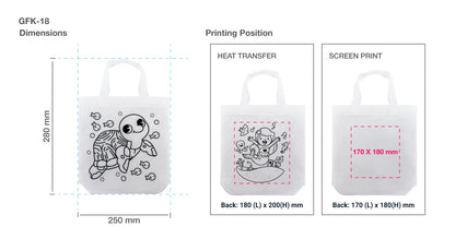 Mini Non-woven Bags 100GSM, 4Color Markers & Imprinted Turtle Outline (2 pcs)