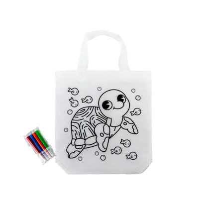 Mini Non-woven Bags 100GSM, 4Color Markers & Imprinted Turtle Outline (2 pcs)