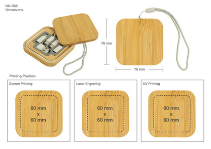 Personalized Multi-Charging Cable Set in Square Bamboo Case (Engraved)