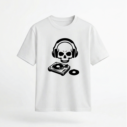 DJ Skull Turntable Graphic 100% Cotton Unisex T-Shirt
