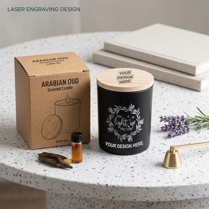 Personalized Scented Candles Arabian-Oud & Vanilla Fragrance in Glass Bottle