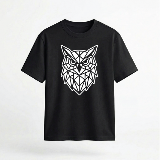 Geometric Owl Head Abstract Art 100% Cotton Unisex T-Shirt