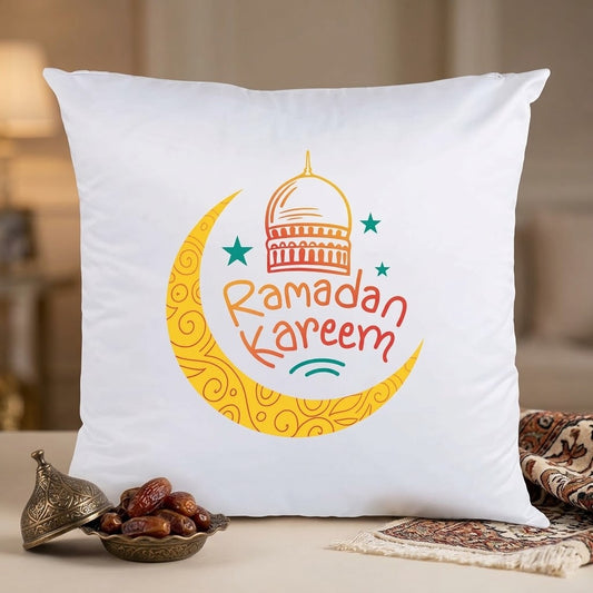 FMstyles - Ramadan Kareem Printed Premium White Polyester Quote Cushion Cover (40 x 40 cm) – Decorative Throw Pillow