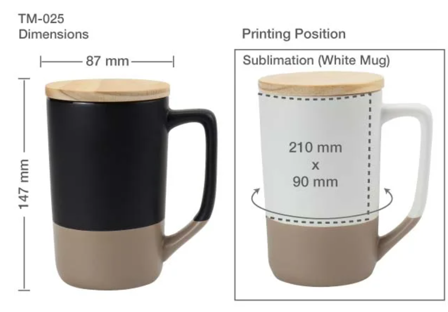 Personalized Two-toned Ceramic Mugs with Clay Bottom, Bamboo Lid - 15 oz. (460ml)