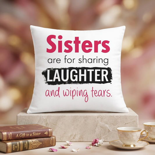 FMstyles - Sister Things Quote Printed Premium White Polyester Quote Cushion Cover (40 x 40 cm) – Decorative Throw Pillow