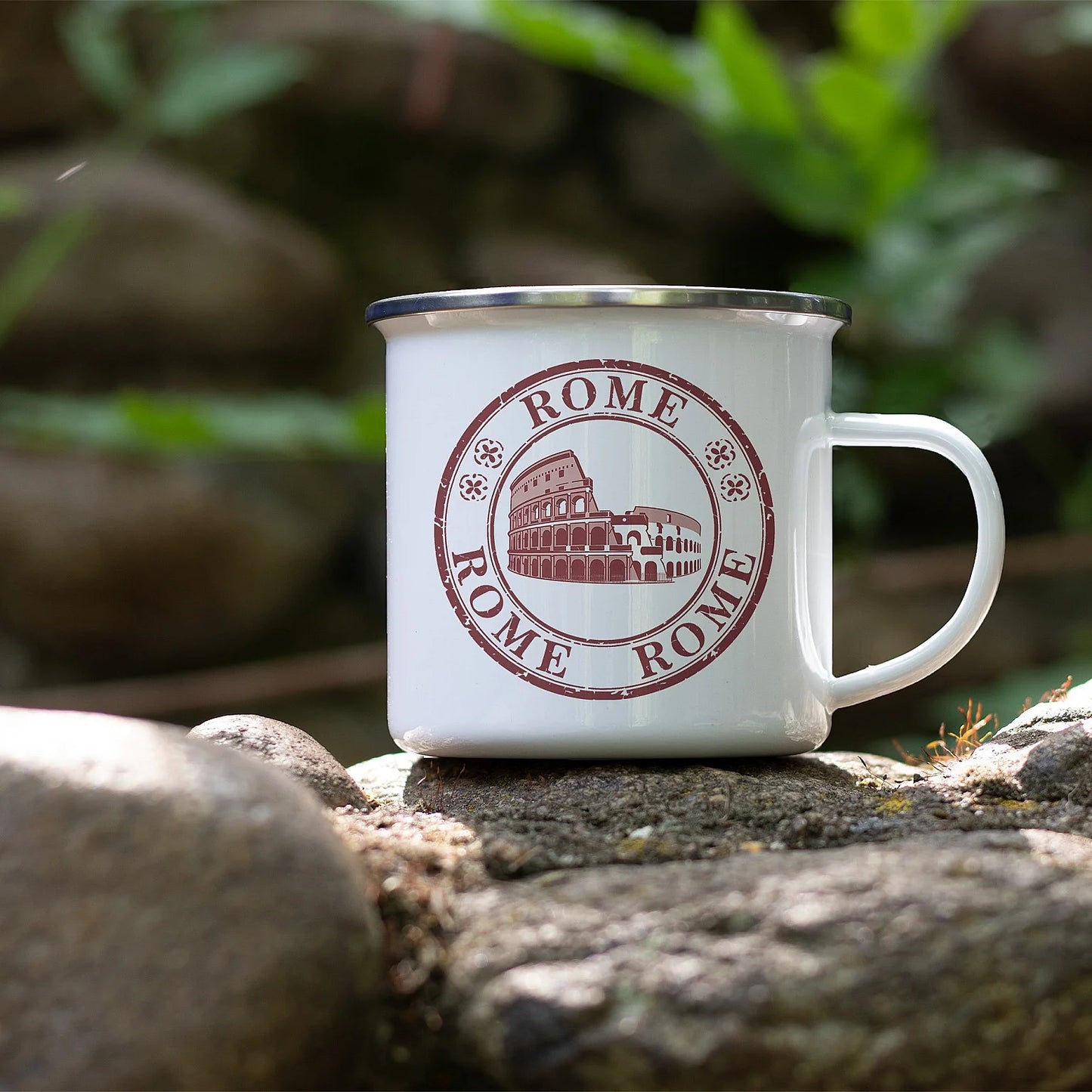 Rugged Charm: Customizable Metal Enamel Mug (White)