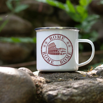 Rugged Charm: Customizable Metal Enamel Mug (White)