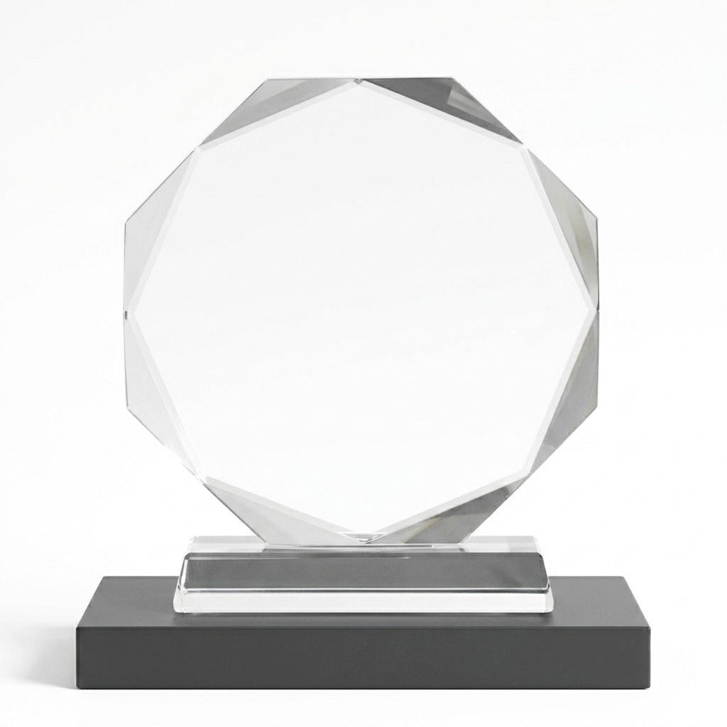 Custom Octagon Crystal Award & Photo Plaque – Personalized Glass Keepsake & Recognition Trophy