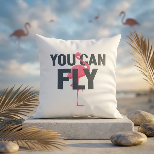 FMstyles - You Can Fly Printed Premium White Polyester Quote Cushion Cover (40 x 40 cm) – Decorative Throw Pillow