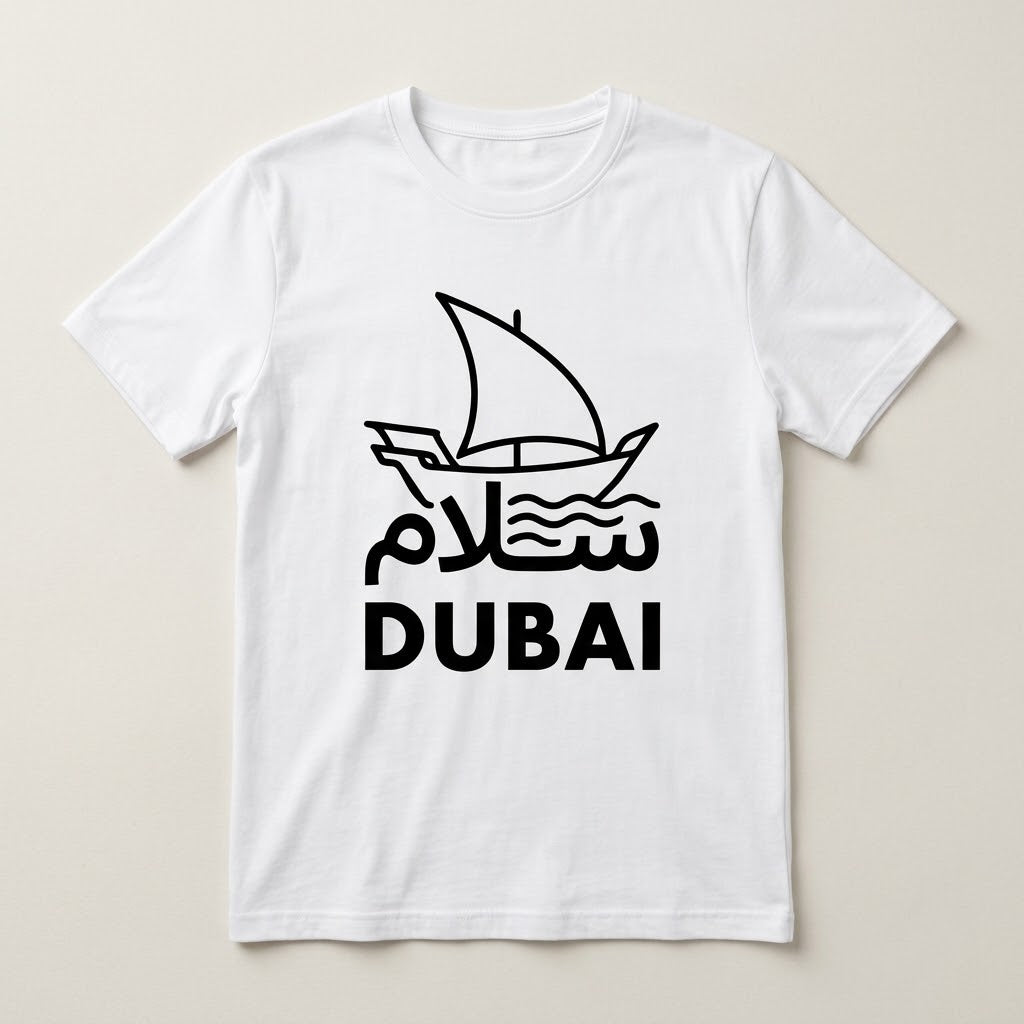 FMstyles - Premium 100% Cotton White Round Neck Unisex T-Shirt – Dubai Dhow Graphic Print