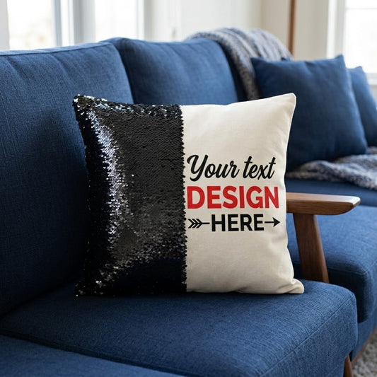 Personalized Sequin Cushion (Black) – Both Side Printing