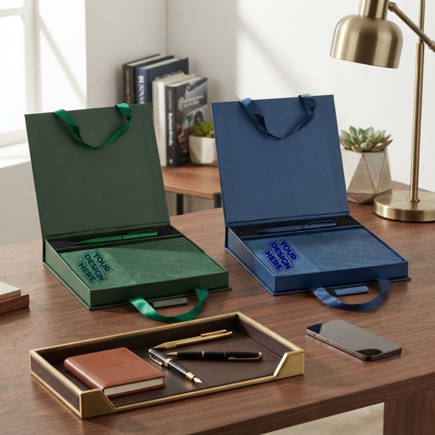 Personalized Premium Office Gift Sets in Magnetic Clasp Closure & Ribbon Handle Box