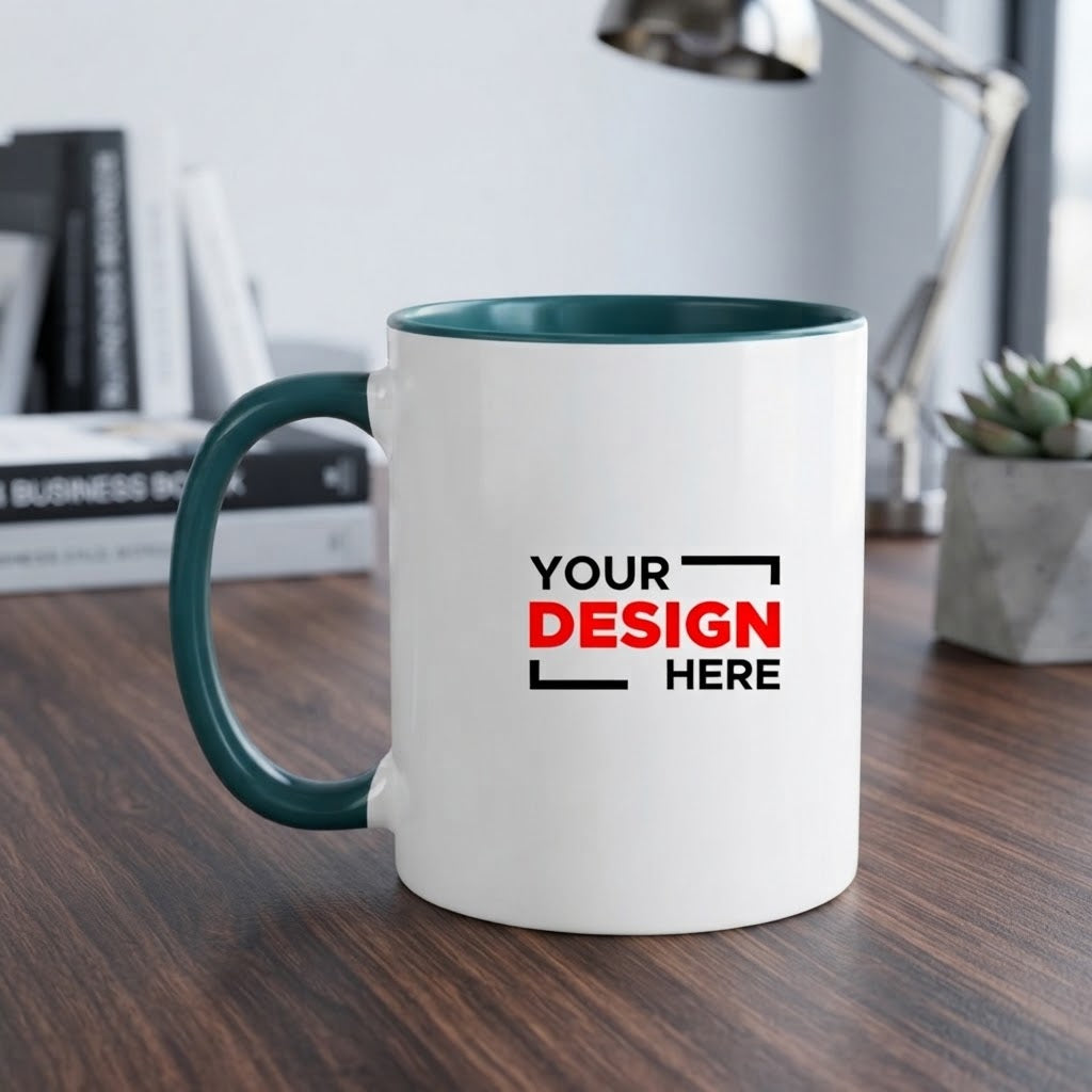 Personalized Bottle Green Inner & Rim Color Mug – Customizable Coffee & Tea Mug