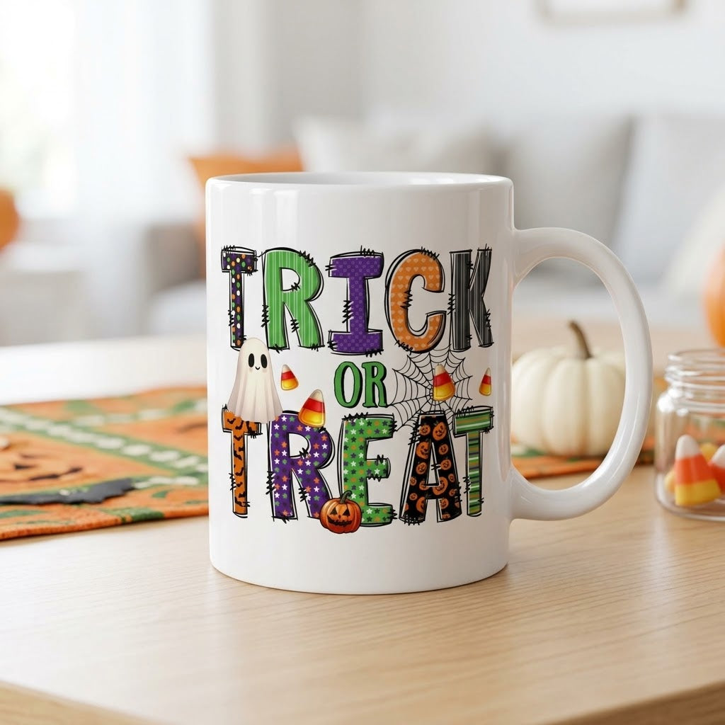 Trick or Treat Halloween Ceramic White Coffee Mug