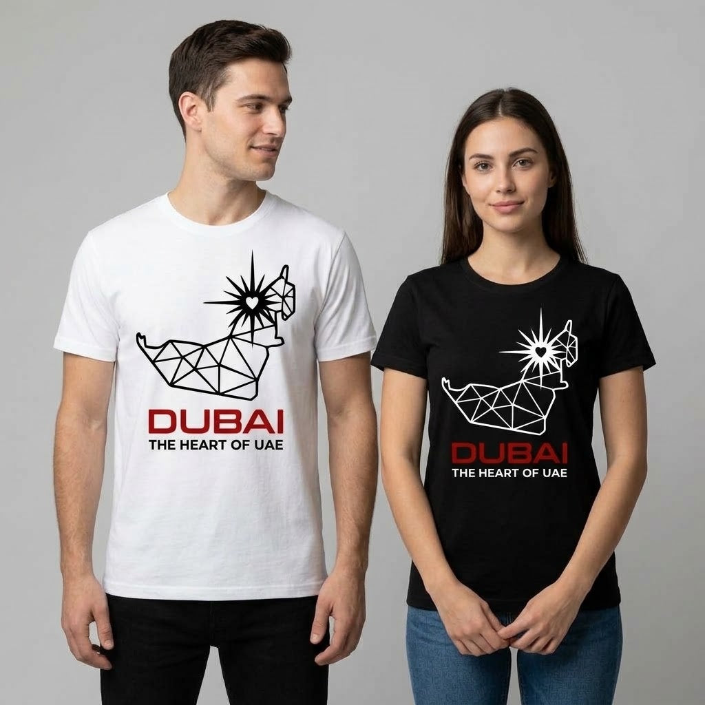 FMstyles - Premium Dubai: The Heart of UAE - 100% Cotton White Round Neck Unisex T-Shirt