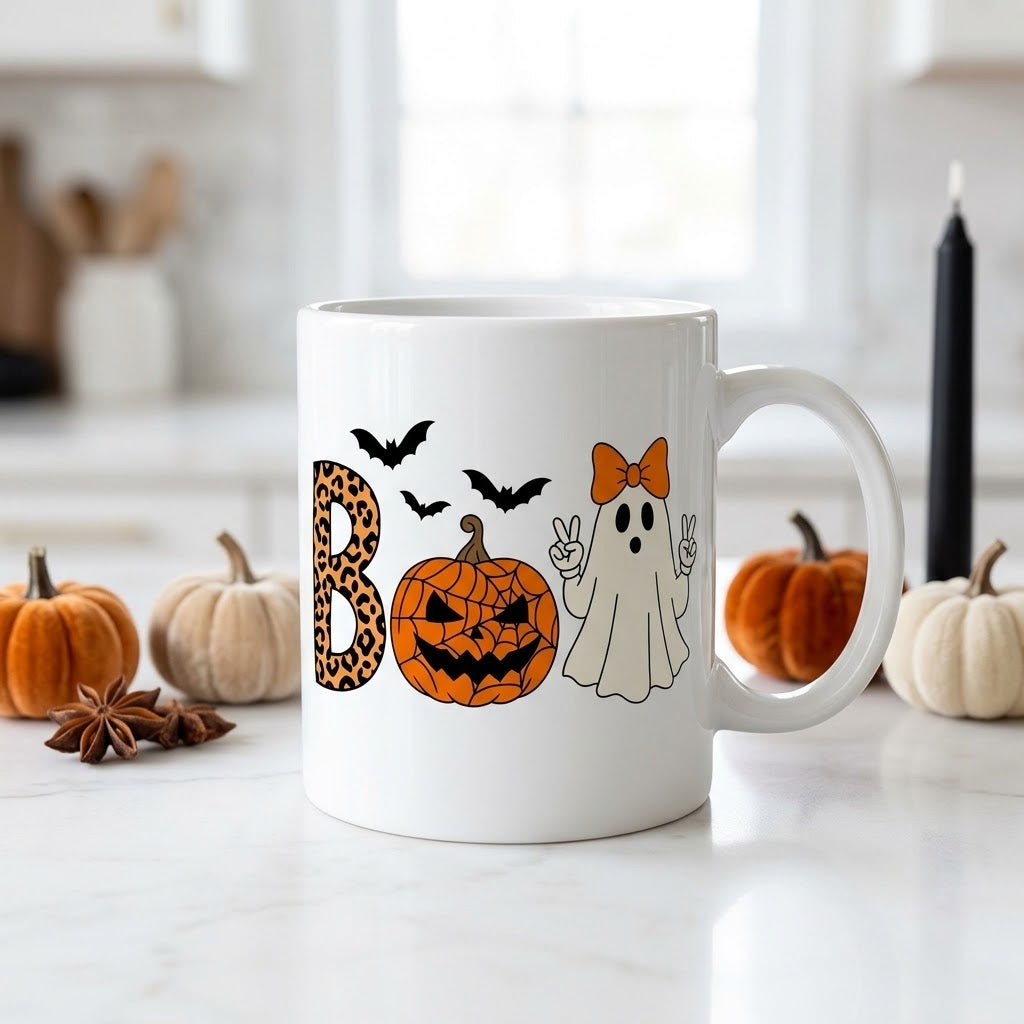 Boo Halloween Ceramic White Coffee Mug