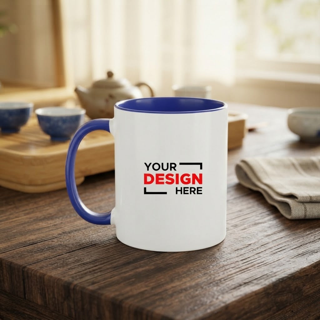 Personalized Navy Blue Inner & Rim Color Mug – Customizable Coffee & Tea Mug