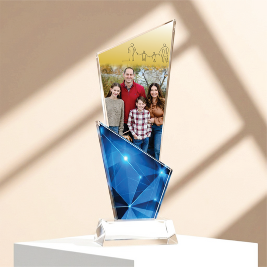 Custom Crystal Geometric Trophy & Frame | Personalized Photo Keepsake, Corporate Award & Memento