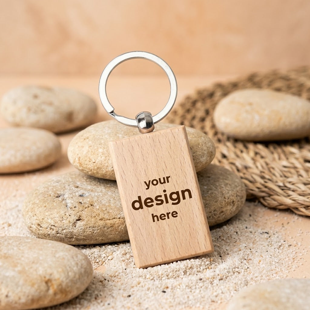 Personalized Wooden Rectangular Key Ring (Engraved)