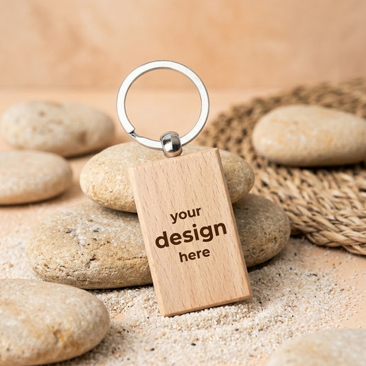 Personalized Wooden Rectangular Key Ring (Engraved)