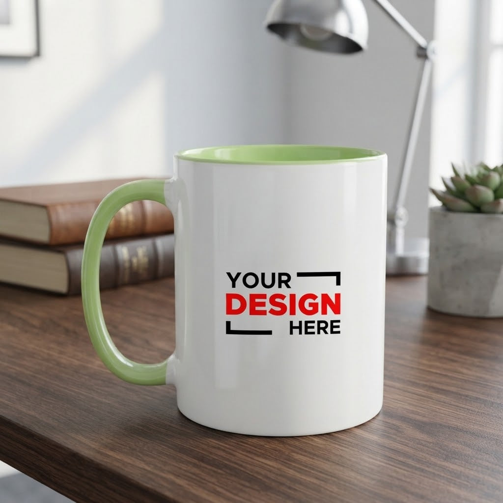 Personalized Light Green Inner & Rim Color Mug – Customizable Coffee & Tea Mug