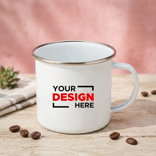 Rugged Charm: Customizable Metal Enamel Mug (White)
