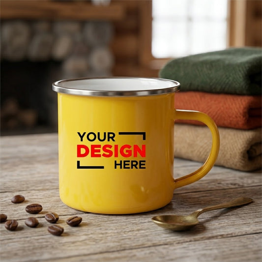 Rugged Charm: Customizable Metal Enamel Mug (Yellow)