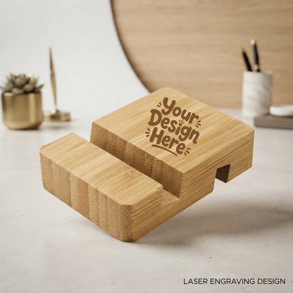Personalized Eco-Friendly Dual-Slot Bamboo Phone Stand (Laser Engraved)