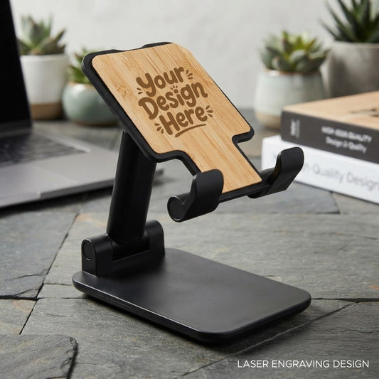Personalized Eco-Friendly Foldable & Adjustable ABS Plastic & Bamboo Phone Stand