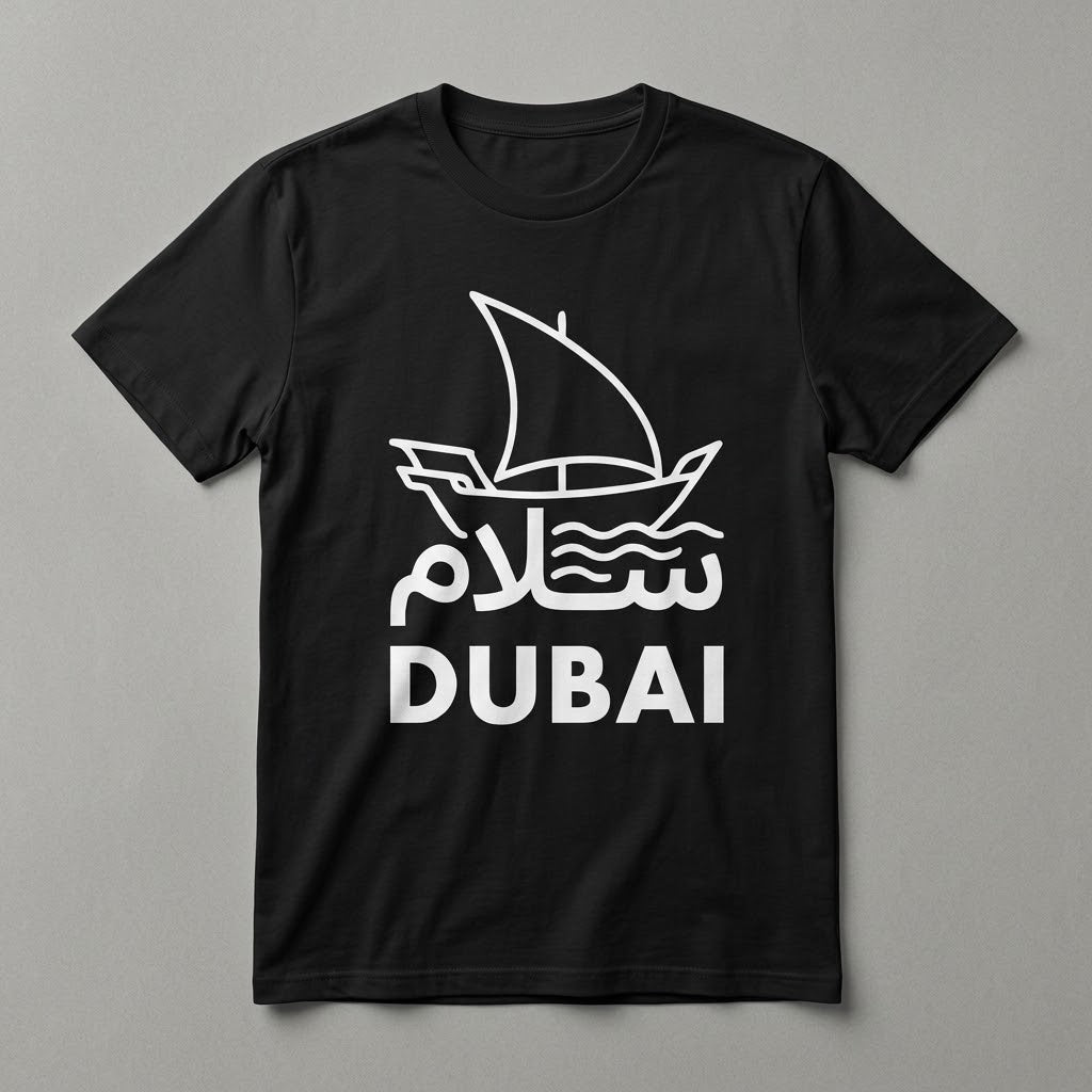 FMstyles - Premium 100% Cotton White Round Neck Unisex T-Shirt – Dubai Dhow Graphic Print