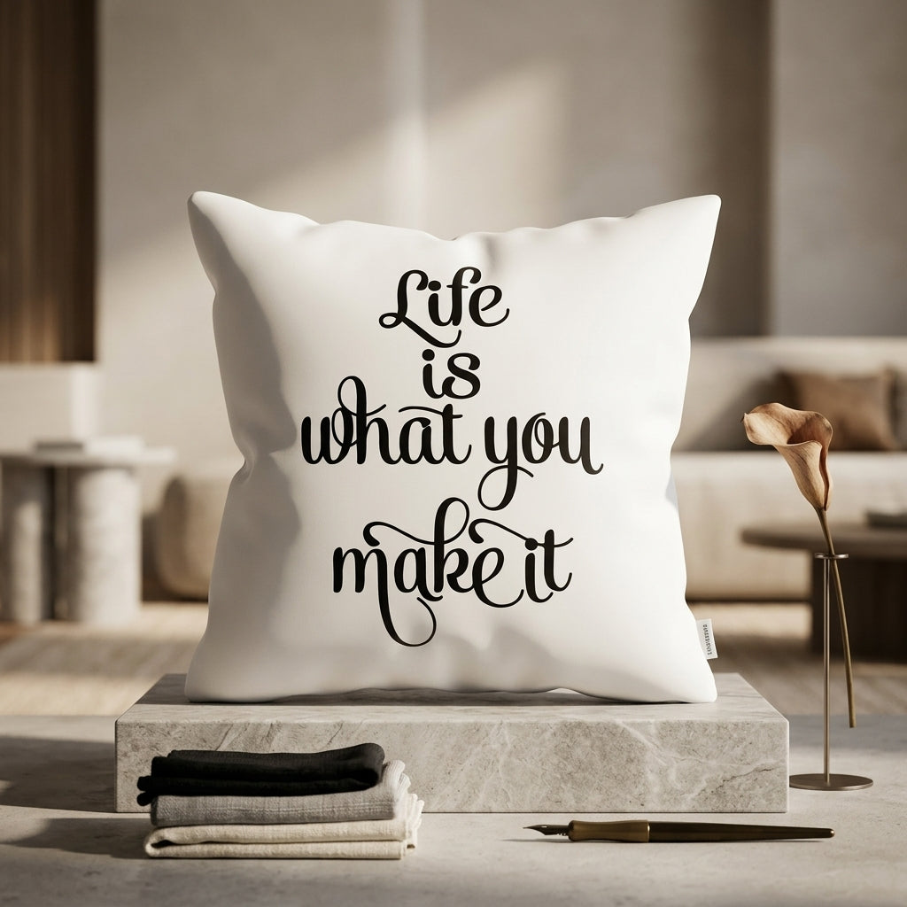 FMstyles - Inspirational Quote Printed Premium White Polyester Quote Cushion Cover (40 x 40 cm) – Decorative Throw Pillow