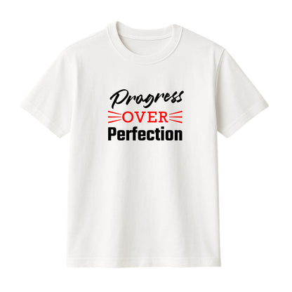 FMstyles Brand "Progress over Perfection" Arabic Typography Classic 100% Cotton Round Neck Printed T-Shirt
