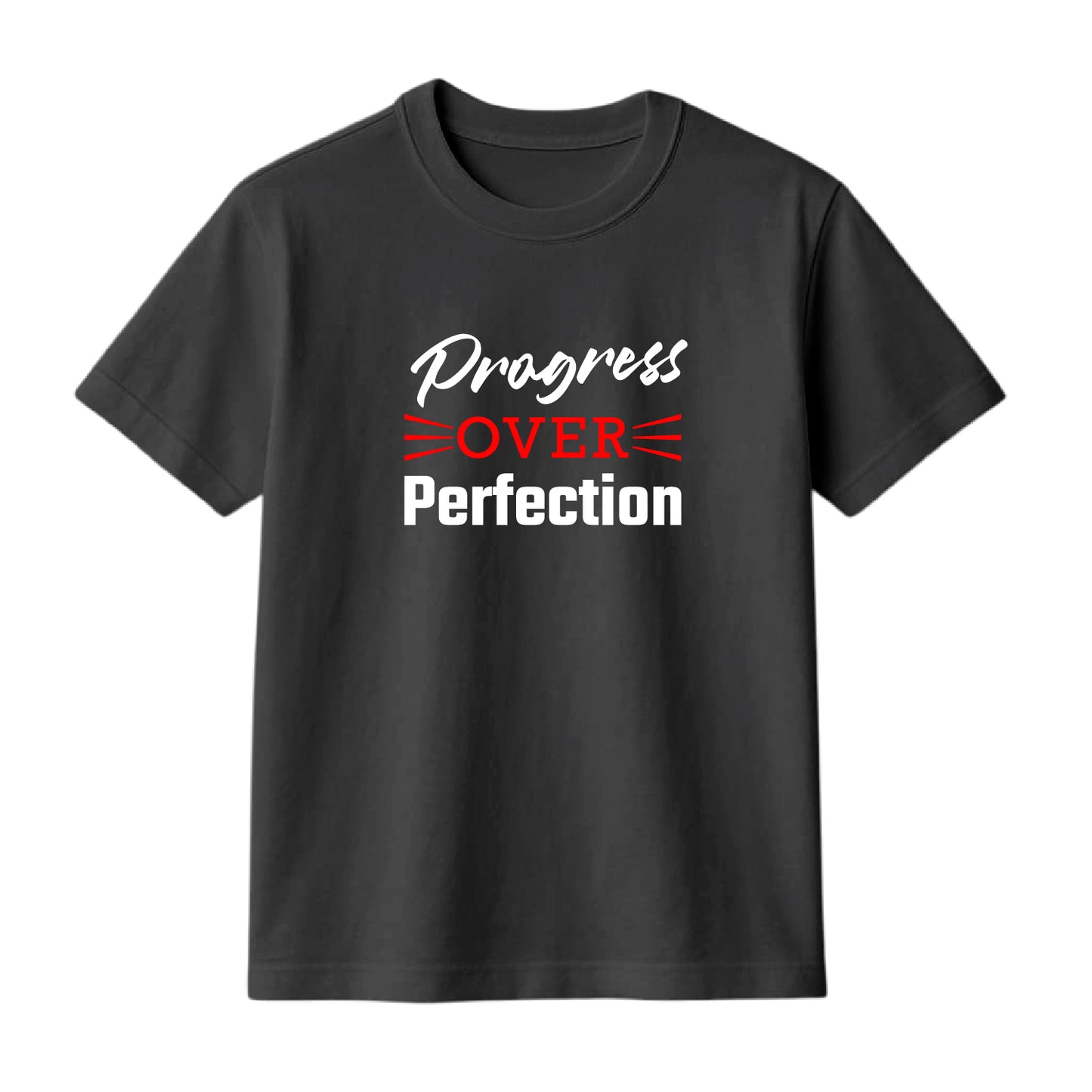 FMstyles Brand "Progress over Perfection" Arabic Typography Classic 100% Cotton Round Neck Printed T-Shirt