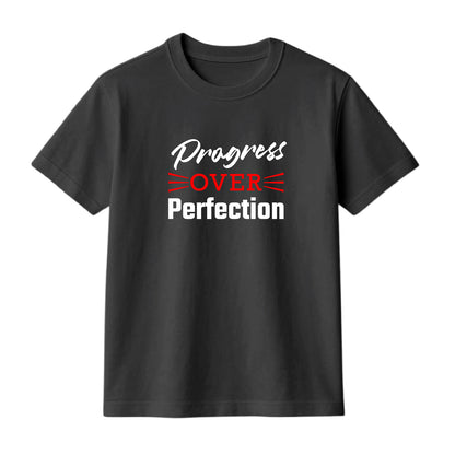 FMstyles Brand "Progress over Perfection" Arabic Typography Classic 100% Cotton Round Neck Printed T-Shirt