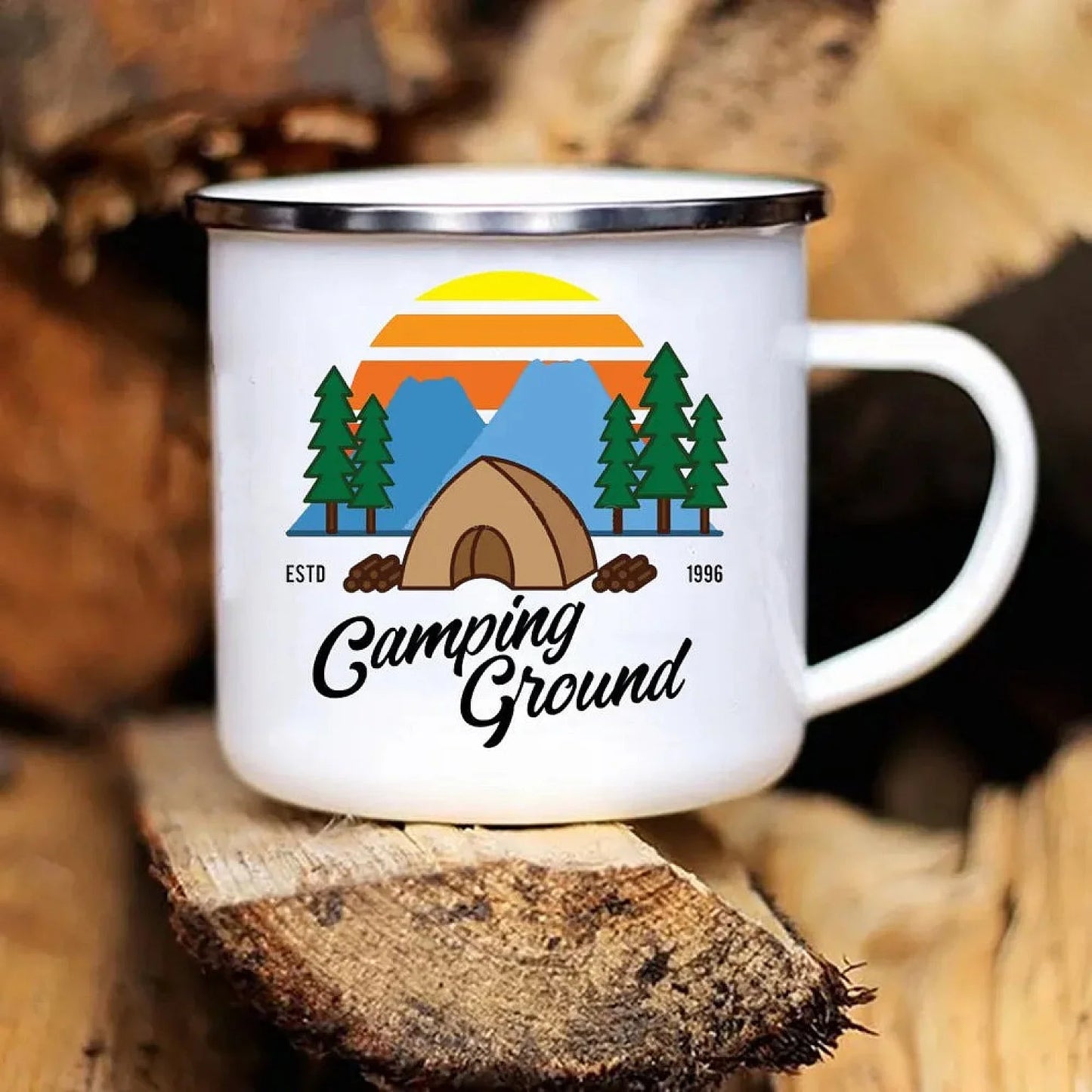 Rugged Charm: Customizable Metal Enamel Mug (White)