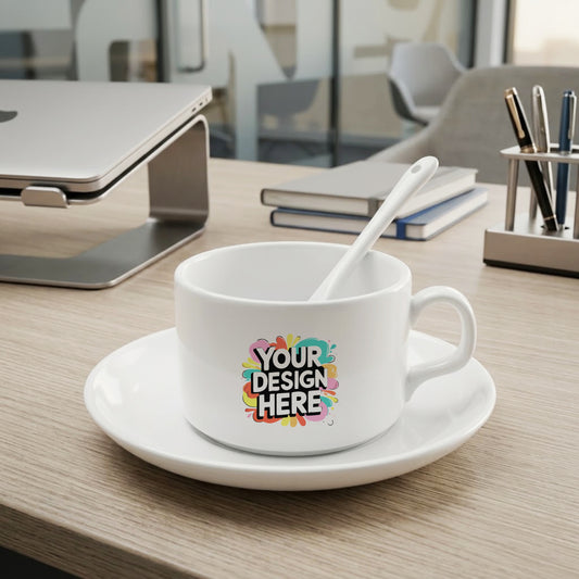 Personalized Ceramic Teacup & Saucer Set with Spoon (120ml)
