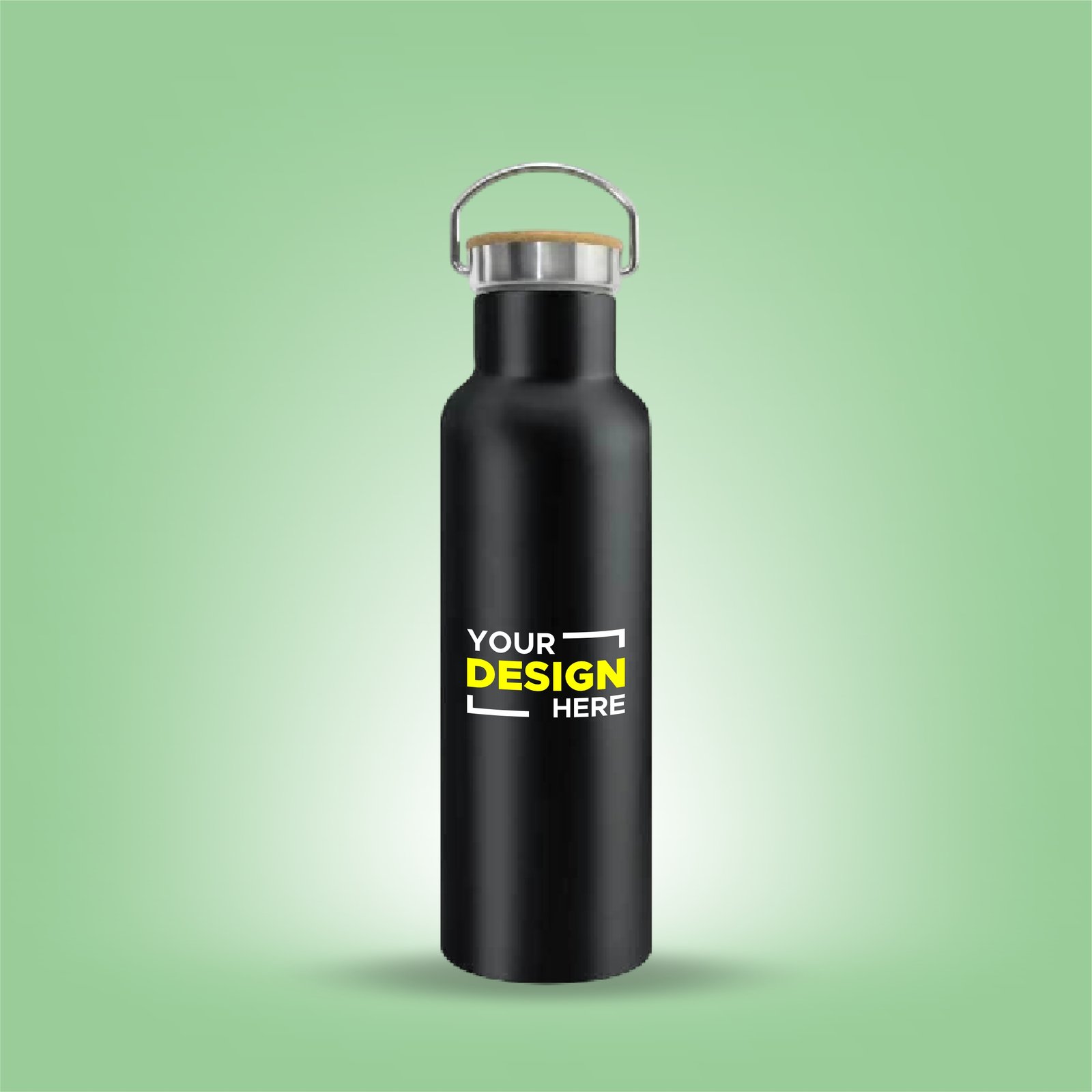 Personalized Stainless Steel Bamboo Flask (Black) - 600 ml