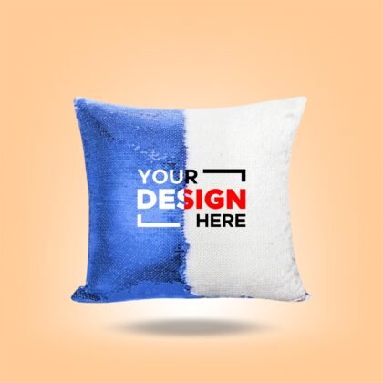 Personalized Sequin Cushion (Blue) – Both Side Printing