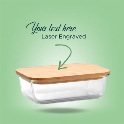 Personalized Elegance: Glass Food Box with Bamboo Lid