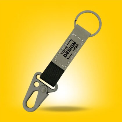 Laserable PU Leather Keychains with Sling Snap Hook (Gray)