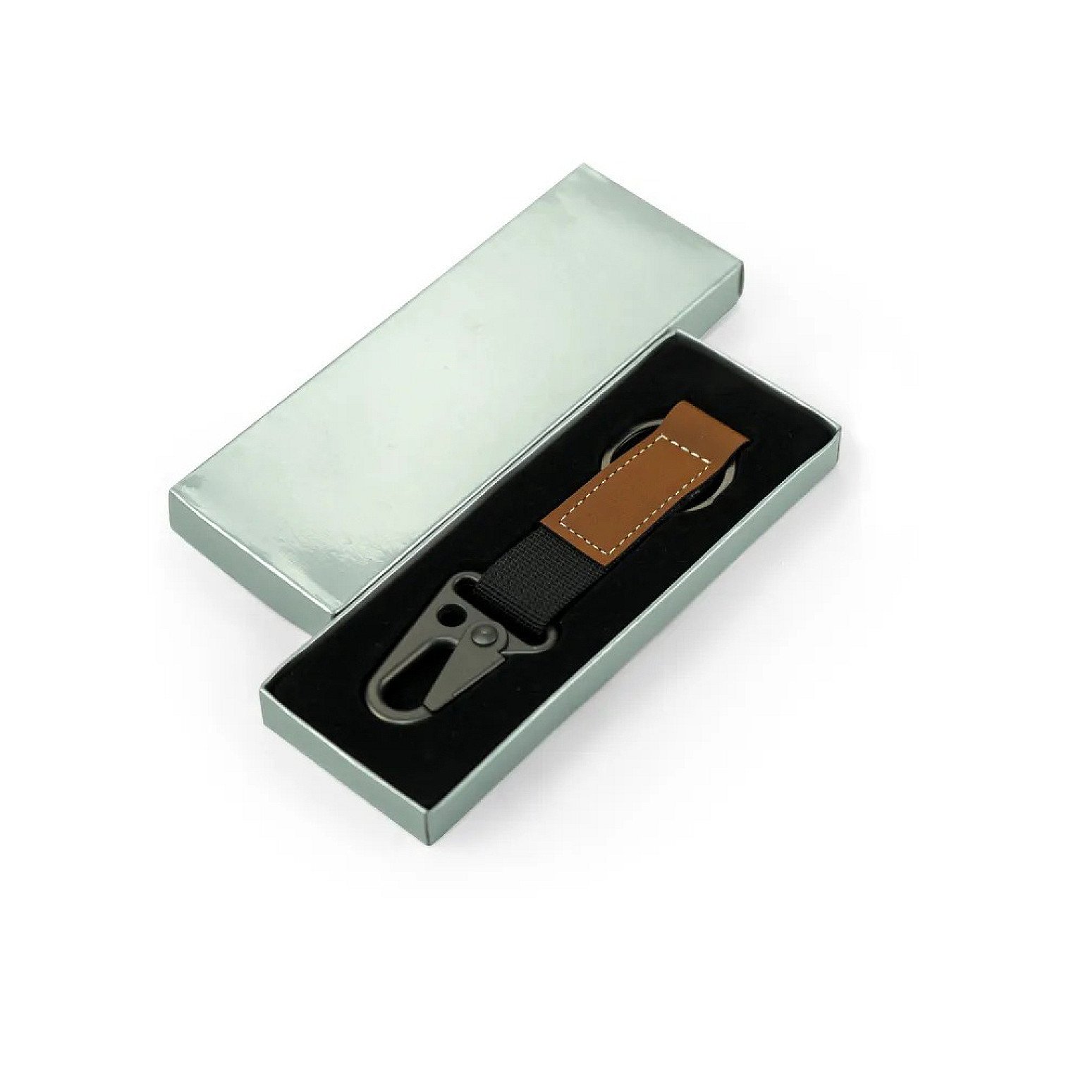 Laserable PU Leather Keychains with Sling Snap Hook (Brown) - Image 2