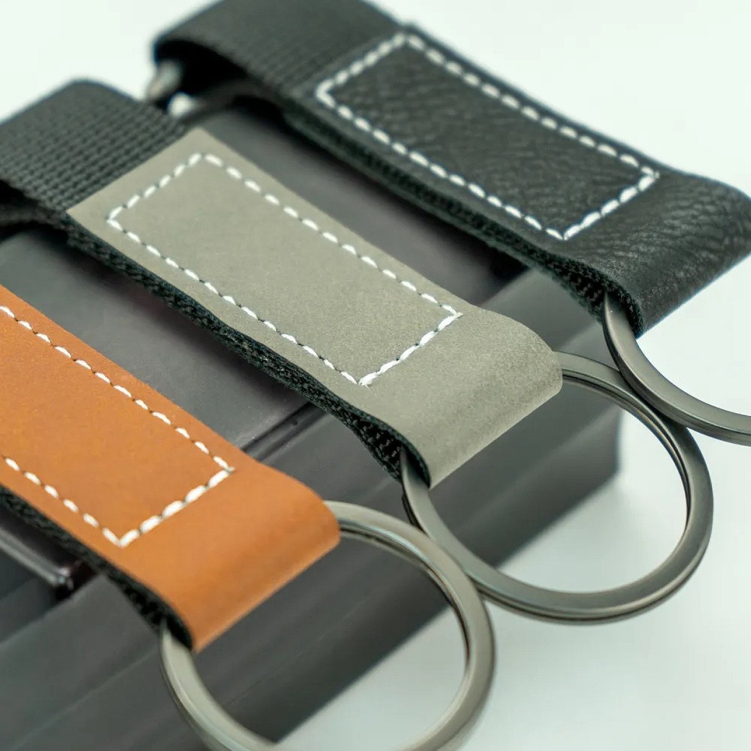 Laserable PU Leather Keychains with Sling Snap Hook (Gray) - Image 4