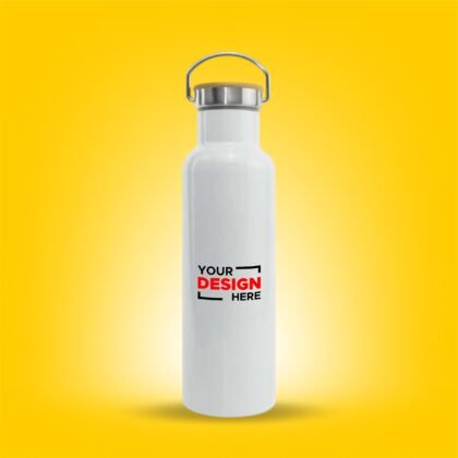 Personalized Stainless Steel Bamboo Flask (White) - 600 ml