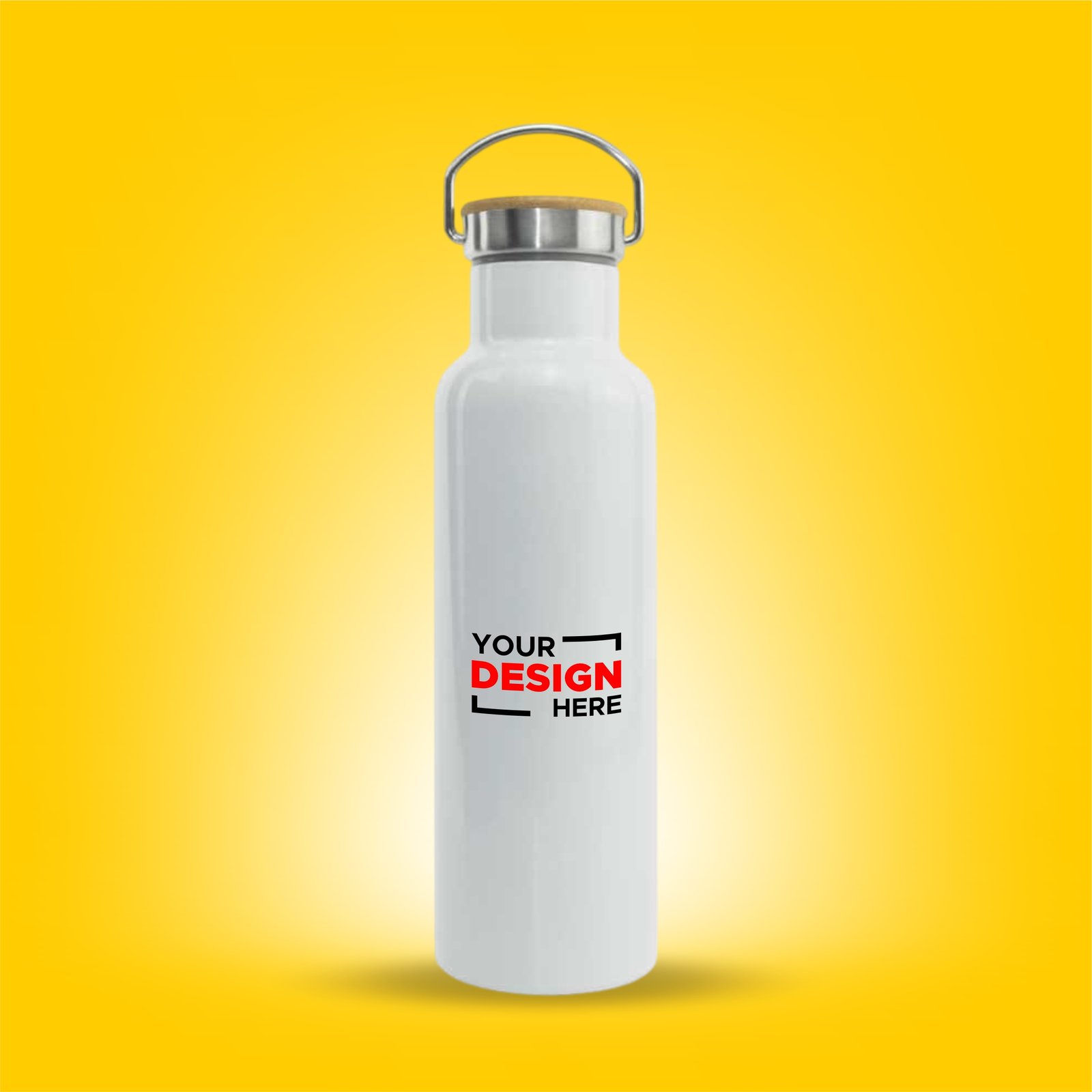 Personalized Stainless Steel Bamboo Flask (White) - 600 ml