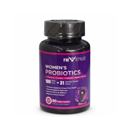 FMstyles Women's Probiotics 100 Billion CFUs with D-Mannose, Cranberry, Prebiotics, Digestive Enzymes, 31 Strains, 90 Veggie Capsules, Vaginal and Urinary Health Support