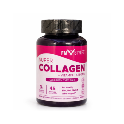 FMstyles Super Collagen Peptides Tablets with Vitamin C & Biotin, Types 1 & 3 Hydrolyzed Bovine Collagen, Hair Skin Nails & Joint Support, Keto & Gluten-Free, Grass-Fed, 90 Tablets
