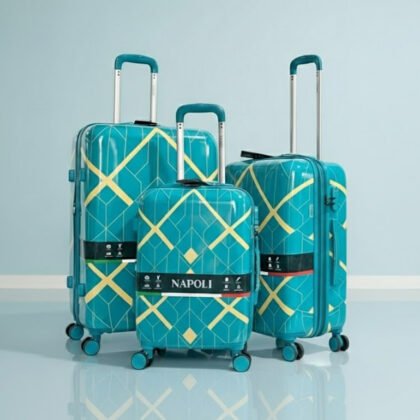 Teal Napoli VISTA-1613 Geometric Hard-Shell Luggage Set – 3-Piece Premium Travel Collection