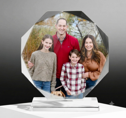 Custom Octagon Crystal Award & Photo Plaque – Personalized Glass Keepsake & Recognition Trophy