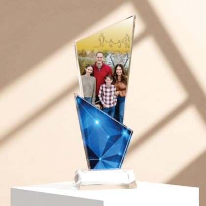 Custom Crystal Geometric Trophy & Frame | Personalized Photo Keepsake, Corporate Award & Memento